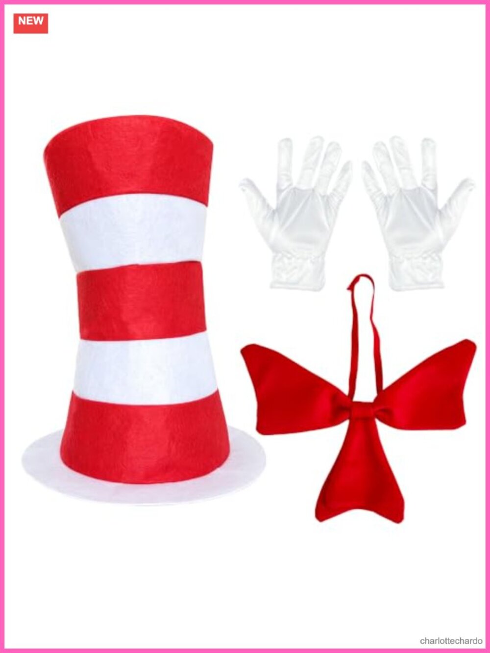 Striped Tall Top Hat Costume Set with Gloves & Bow Tie